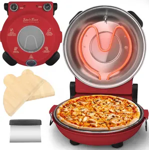 Pizza Oven Indoor, 12 Inch Retro Pizza Maker, Rapid Heating 800˚F, 1200W Glazed Ceramic Stone Electric Pizza Cooker, Two-button Precise Temperature Control