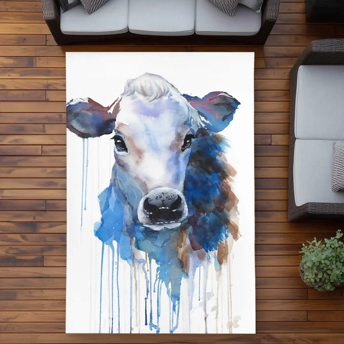Begin Home Decor C1ROAR57VVHJ55 5 x 7 ft. Watercolor Jersey Cow Outdoor Rectangle Area Rug - Farmhouse Decor