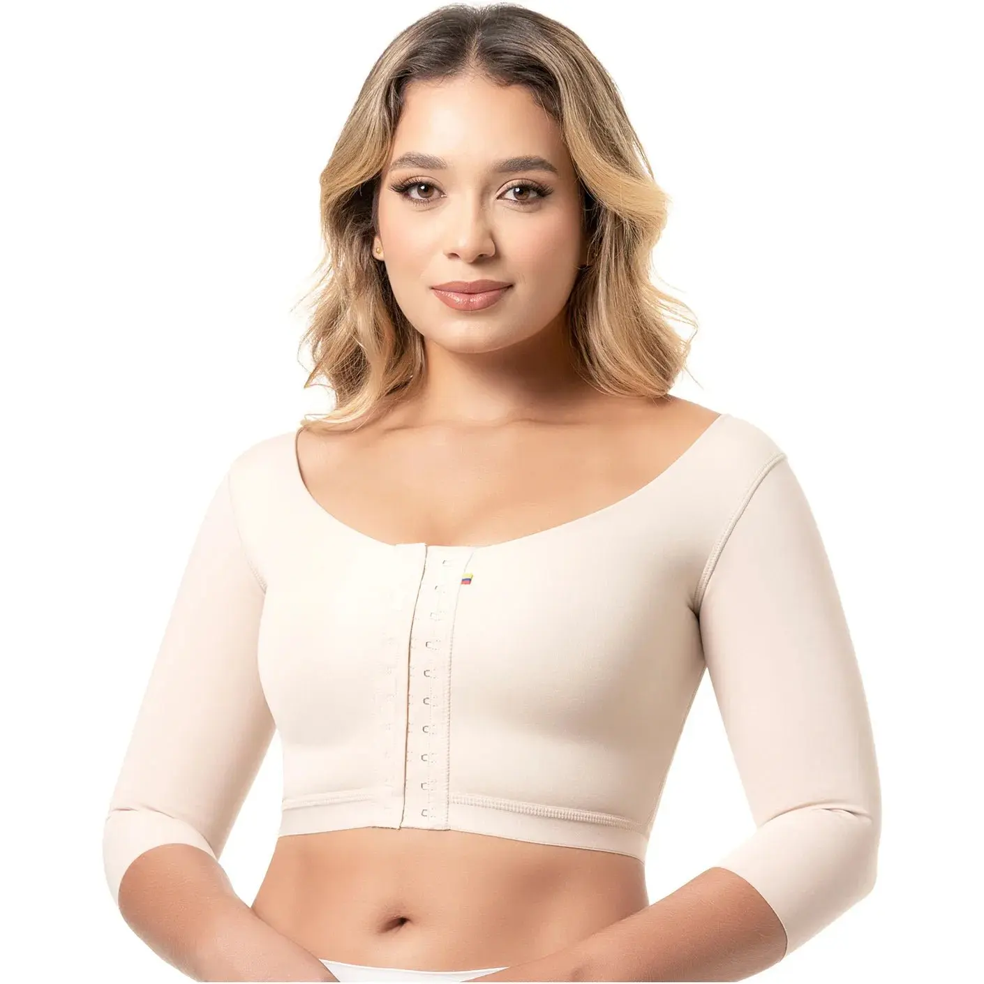 Sonryse M62BF Post-Surgery Bra – Front Closure Compression Bra with Sleeves & Posture Support for Breast Augmentation Recovery, Light, Fabric, Breathable, Comfortable, Elastic, Adjustable, Nylon, Soft, Women, Customized, Lycra Blend, Multi-Size, Double Pr