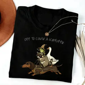 Comfort Colors Off To Cause A Kerfuffle T-Shirt, Funny Dachshund, Frog Meme, Raccoon Tee, Silly Goose, Short Sleeve Unisex T-Shirt