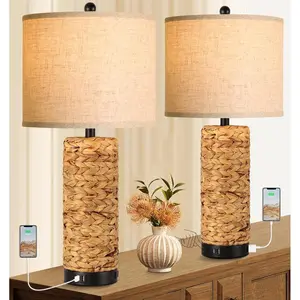 Tall Farmhouse Rustic Table Lamps Set of 2 for Living Room,3-Color Temperature Dimmable Country Antique Bedroom Nightstand Lamps for Retro Decor (Coastal)