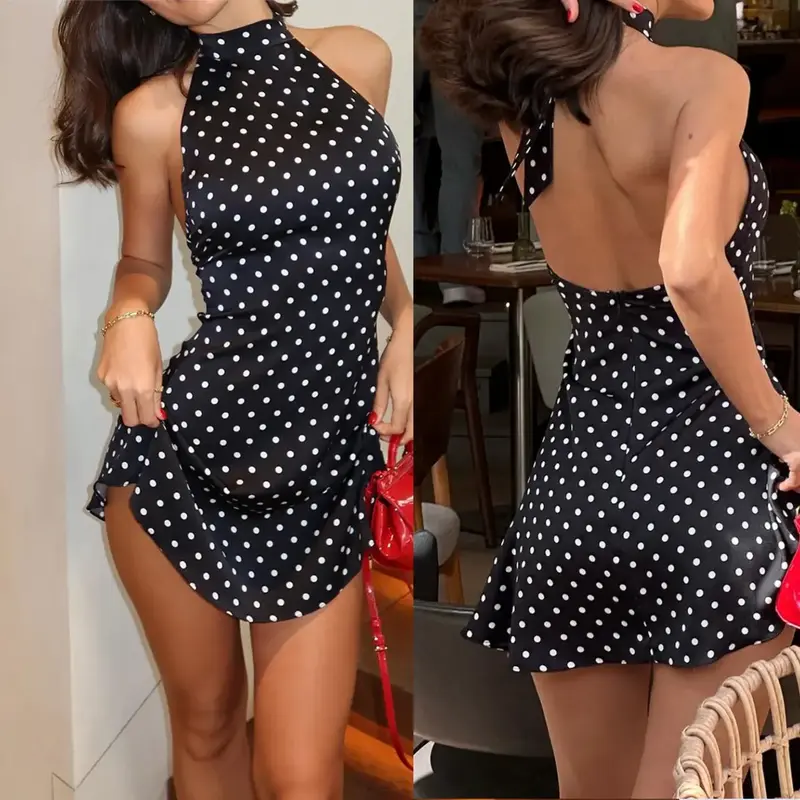 motel valina polka dot halter mini dress - TikTok Shop