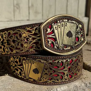 BELT CINTURON BARAJA ORO FONDO ROJO