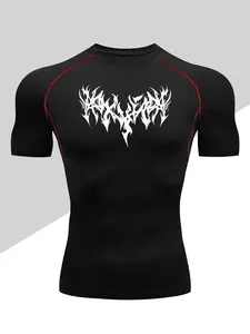 Men's Thorn Print Sports T-Shirt, High Elasticity Running Tee, Slim Fit Short Sleeve Top, Breathable Polyester Fabric