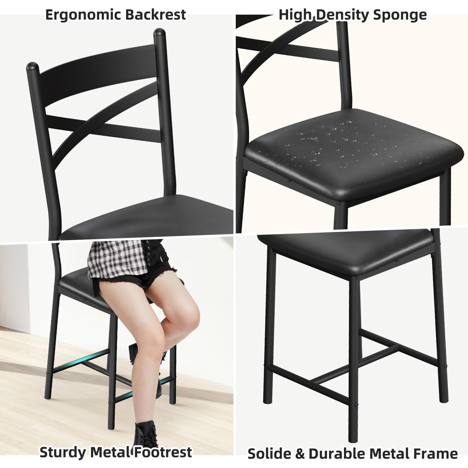 Space-Saving 3-Piece Extendable Bar Table Set, High Top Dining Table with 2 PU Cushion Stools & 3-Tier Storage Shelves, Compact Grey Breakfast Nook for Kitchen, Apartment & Dining Room