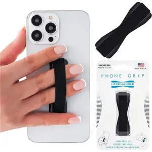 Universal Phone Grip for Smartphones & Mini Tablets - Phone Holder for Hand - Wireless Charging Compatible - Made in The USA - Solid Black