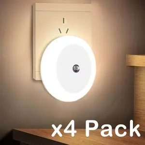 4Pack Night Lights LED Night Light Plug into Wall, Dusk to Dawn Led Nighlight for  Bedroom Bathroom Hallway Warm White Home Lighting