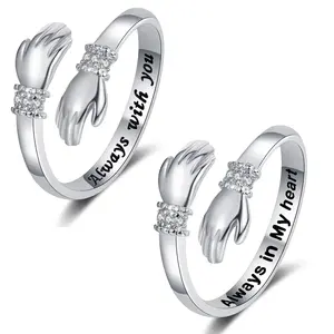 Women's 1PC Adjustable Engraved Hug Rings with "Always With You" Message, Silver Jewellery Gift for Female, Ideal for Birthday Occasions