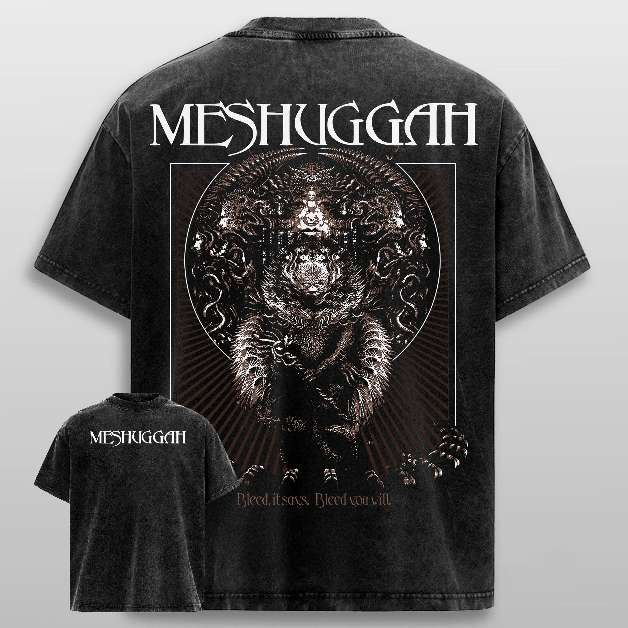 Meshuggah Koloss Graphic Tee Vintage Washed Oversized Heavyweight Cotton Metal Band Shirt Progressive Metal Merch Double Sided Streetwear T Shirt Gift For Meshuggah Fans