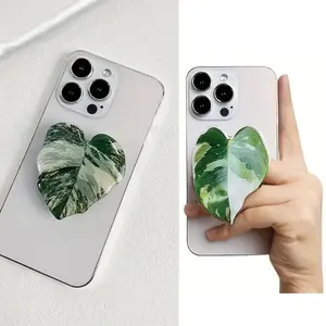 Variegated Monstera Leaf MagSafe Phone Grip – Botanical Magnetic Pop Socket Kickstand for iPhone, Minimal Plant Lover Gift