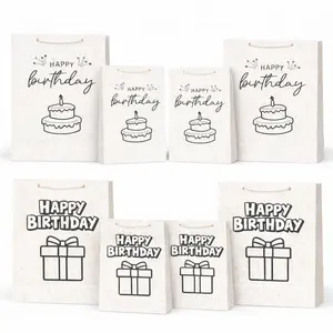 Luxury Plantable Birthday Gift Bags (8-Pack with 2 Sizes: 13.5x10x4.5" & 10x7x4in) - Eco-Friendly Seed Paper Made of Wildflower Seeds & Recycled Waste Cotton - Reusable