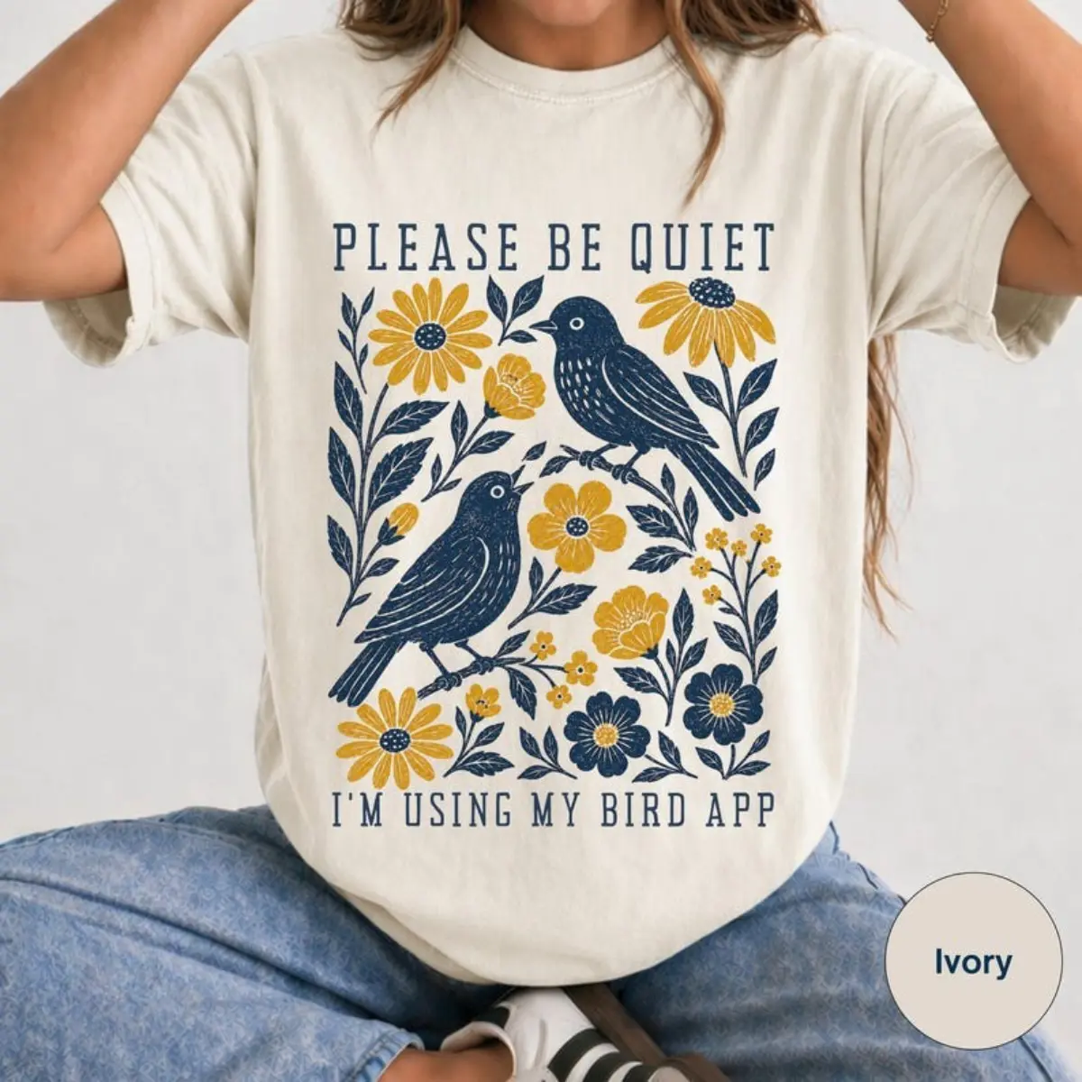 Comfort Colors Please Be Quiet Using Bird App TShirt, For Bird Lover Tee Birding Apparel Funny Birder TShirt, Bird Nerd Gift, Birdwatcher Club