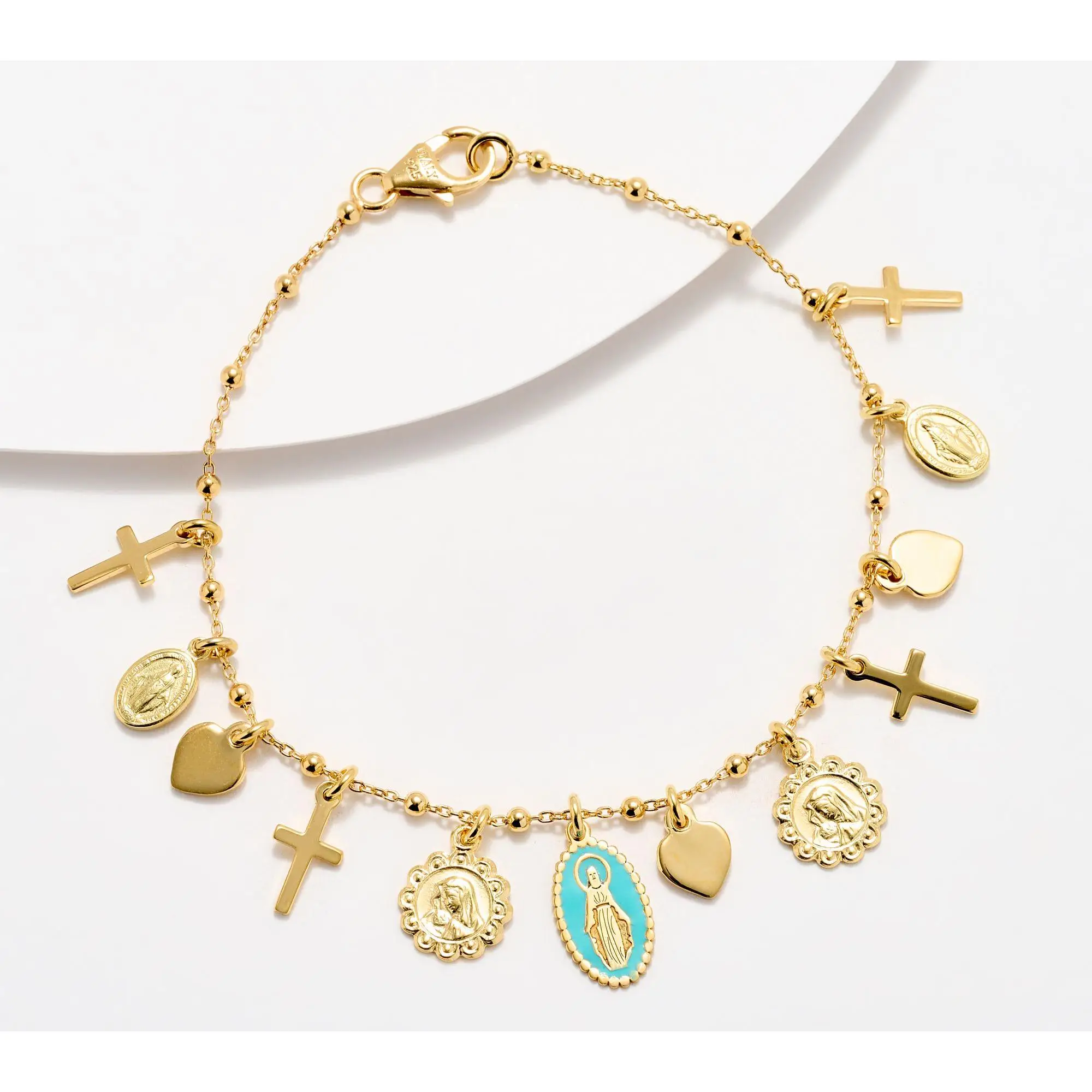 David Markstein Sterling Silver Heart & Cross Charm Bracelet