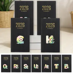 A6 2026 Pocket Calendar Notebooks Texture PU Cover Agenda Book Reminder to Do List Students Portable Schedule Planner with Thick Lined Paper for Work Family School Use A-Z Letters Cartoon Animal Pattern