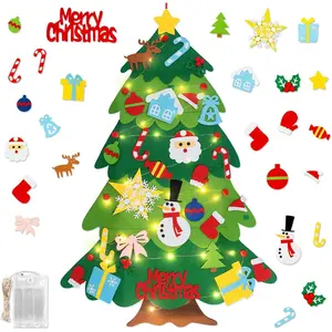 3.3FT Montessori Felt Christmas Tree for Toddlers, DIY Wall Christmas Tree with 32 Ornaments and String Lights, Indoor Xmas Decorations Party Supplies Felt Craft Kits Home Decor Kids Gifts