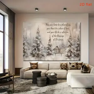 Vintage Country Style Christmas Winter Scene Canvas Wall Art Poster Pine Tree and Cottage Decoration with Merry Christmas Quote Framed Living Room Bedroom Hanging Art Festive Home Decoration Gift Easy Hanging Hook Stand Affordable Christmas Decor - Nature
