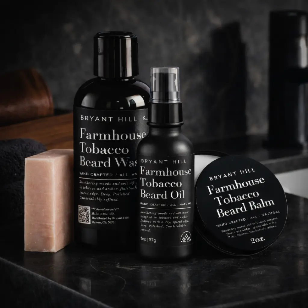 Bryant Hill Farmhouse Collection Premium Beard Care Set - All-Natural Luxury Beard Wash, Soap, Oil & Balm - Complete 4-Step System for Men