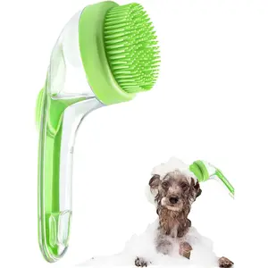 Pet Bath Brush,Dog Shampoo Brush Bubble Maker,New 2 in 1 Dog Bath Brush with Built-in Shampoo Dispenser,Bathing Dog Grooming Massage Brush for Showering Long and Short Haired Dogs and Cats(green)
