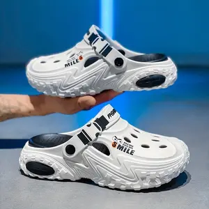 Men's white breathable slippers with adjustable shoulder straps, non slip, suitable for outdoor and accidental wear