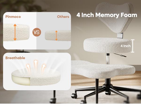 Pinmoco Heart-Shape Ergonomic Cross Legged Swivel Chair - Adjustable Height, Teddy Fabric, Back Support, Versatile for Home & Office Use