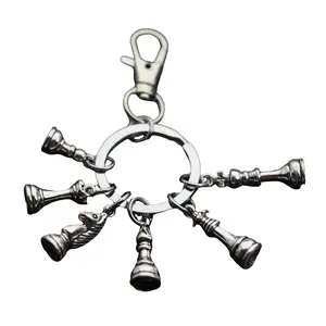 Chess Pieces King Queen Rook Knight Bishop Pawn Charms Keychain Key Ring w/ Clip