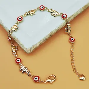 New Chic Boho-Style Evil Eye & Elephant Charm Bracelet - Versatile Copper Fashion Accessory For Women, Perfect Gift For Valentine'S Day