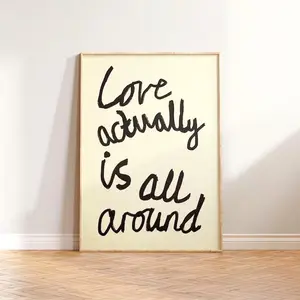Mid Century Print Wall Art Love Actually Is All Around Handwritten Retro Typography Poster