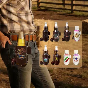Leather Drink Holster Belt Hands-Free | Porta Cerveza para Cinturón | USA 250th Anniversary, Freedom 1776, Cinco de Mayo, Mundial 2026, 4th of July, BBQ, Camping, Fiesta Latina | Funny Gift