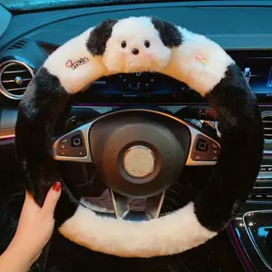 Cartoon Panda Plush Steering Wheel Cover, Inner Ring Design-Universal Size, Warm Plush Feel, Suitable for Women, Korean Cute Car Accessories, Winter Weather Essential