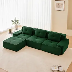 117" Modern Modular Sectional Sofa Boneless Couch with Ottoman,Boneless Chaise Lounge Upholstered Sofa,3 Seater Large L Shaped Sectional Couches for Living Room, Comfy Corduroy Upholstery Couches, Extra Deep, No Assembly