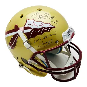 Kelvin Benjamin FSU Signed F/S Schutt Gold Rep Helmet-"2013 National Champs"-BAS