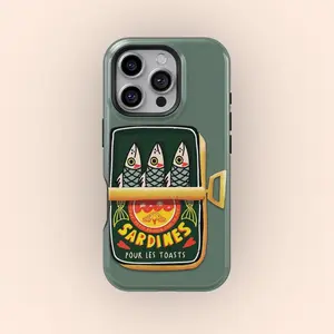 Vintage Tinned Fish Phone Case, Sardines Collage, Rustic Aesthetic, iPhone 17 16 15 14 13 12 Pro Max