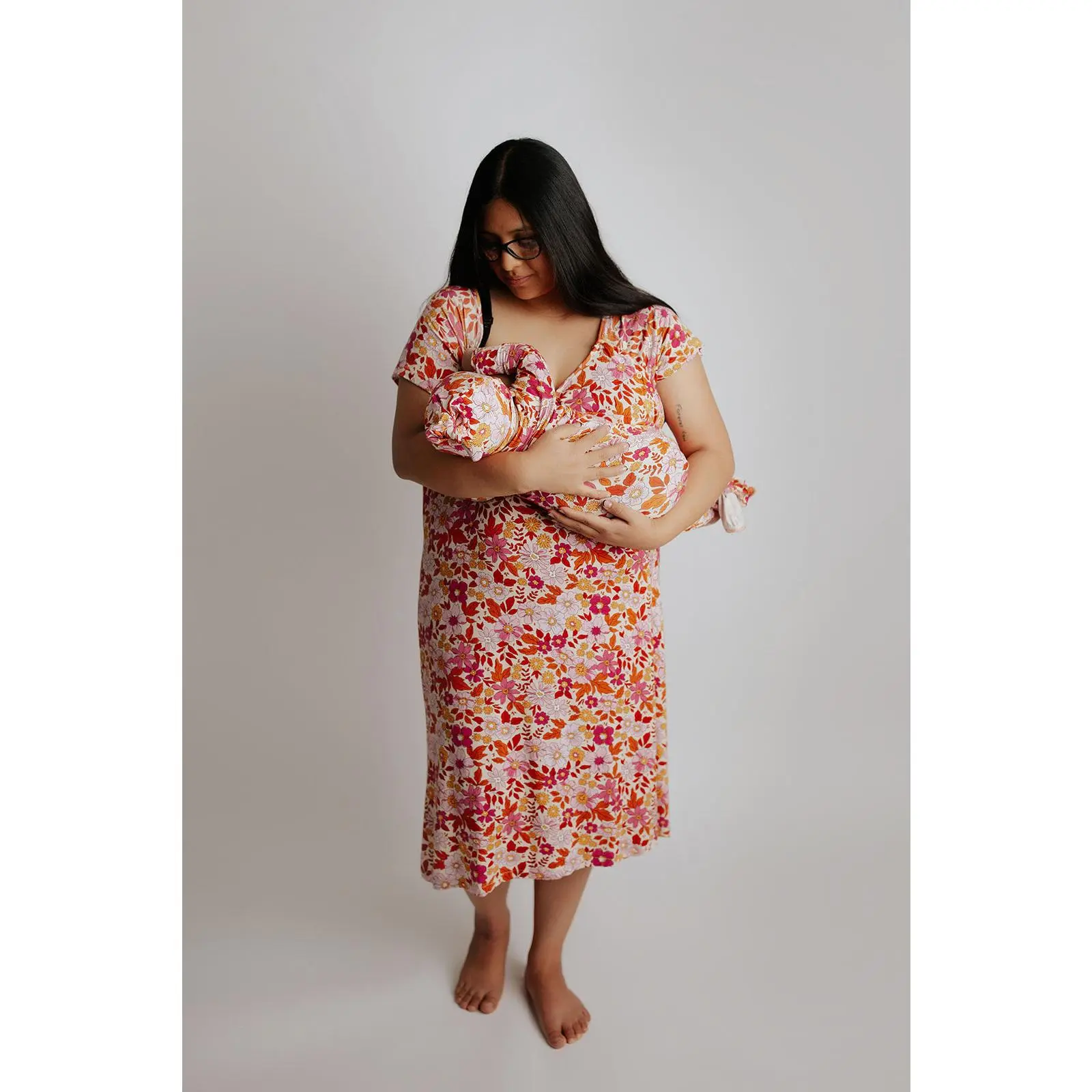 Wild Child Floral Mommy & Me Matching Labor Gown and Newborn Knotted Baby Gown