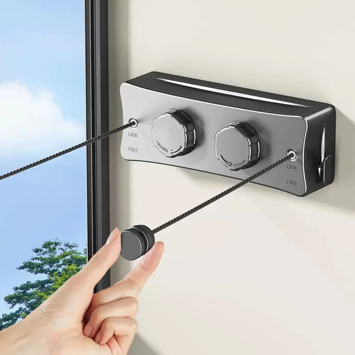Self-designed Double-rope System: 16.7 Ft Heavy-duty Retractable Clothes Line-wall Mounted Indoor, Outdoor, Home Clotheslines-Durable, Space-saving, and Easy To Install Laundry Line Solution Accessories Stainless Steel Frame Hanging