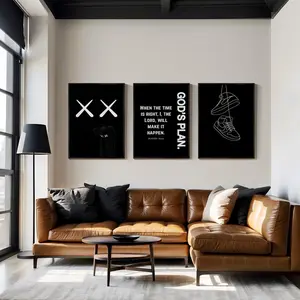 KAws Poster Set of 3 – Minimalist Shoe Prints – Streetwear Wall Art – Modern Sneaker Decor – Gift for Him – Shoe Lover Print Set Room Artistic Ornaments