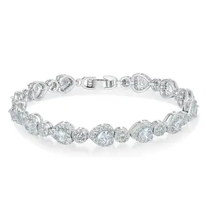 MDFUN Heart Tennis Bracelet for Women, 14K White Golden Plated Cubic Zirconia Bracelet, Sparkly CZ Tennis Bracelet, Gift for Her