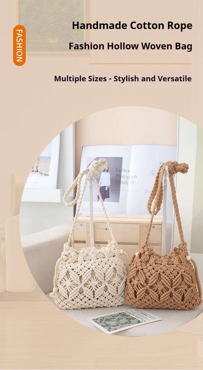 2026 New Summer Korean Style Drawstring Woven Lucky Bag Crossbody Bag Women's Popular Fashionable Versatile Straw Bag