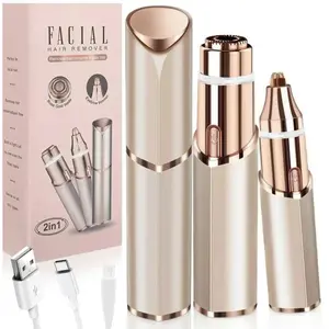 Facial & Eyebrow 2 in 1 Rechargeable Hair Remover for Women ,For Face Eyebrows Peach Fuzz Lips Trimmer with Light,Painless Electric Hair Removal