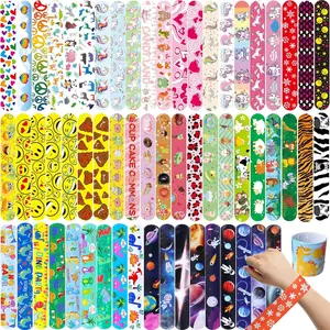 60/144 PCS Slap Bracelets for Kids, Christmas Gifts Colorful Bulk Wristbands with Galaxy, Dinosaurs, Donut, Valentine's Day, Easter, Halloween Party Favor, Birthday Gifts, Goodies Bag Fillers