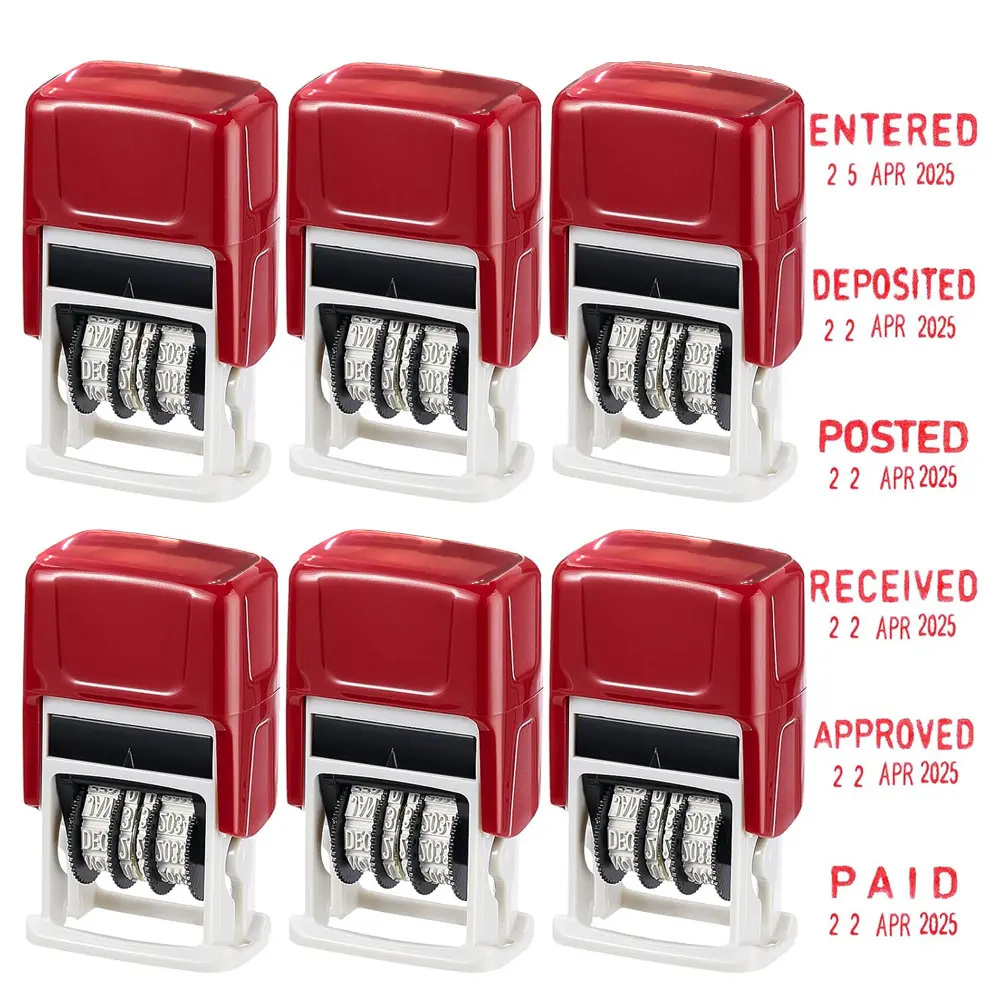 Office Stamp Re-Ink Text Date Stamper, Automatic Rubber Date Stamper with Approved, Deposited, Paid, Input, Published Phrases & Dates, Clear Date Display, Date Stamping, Office Supplies
