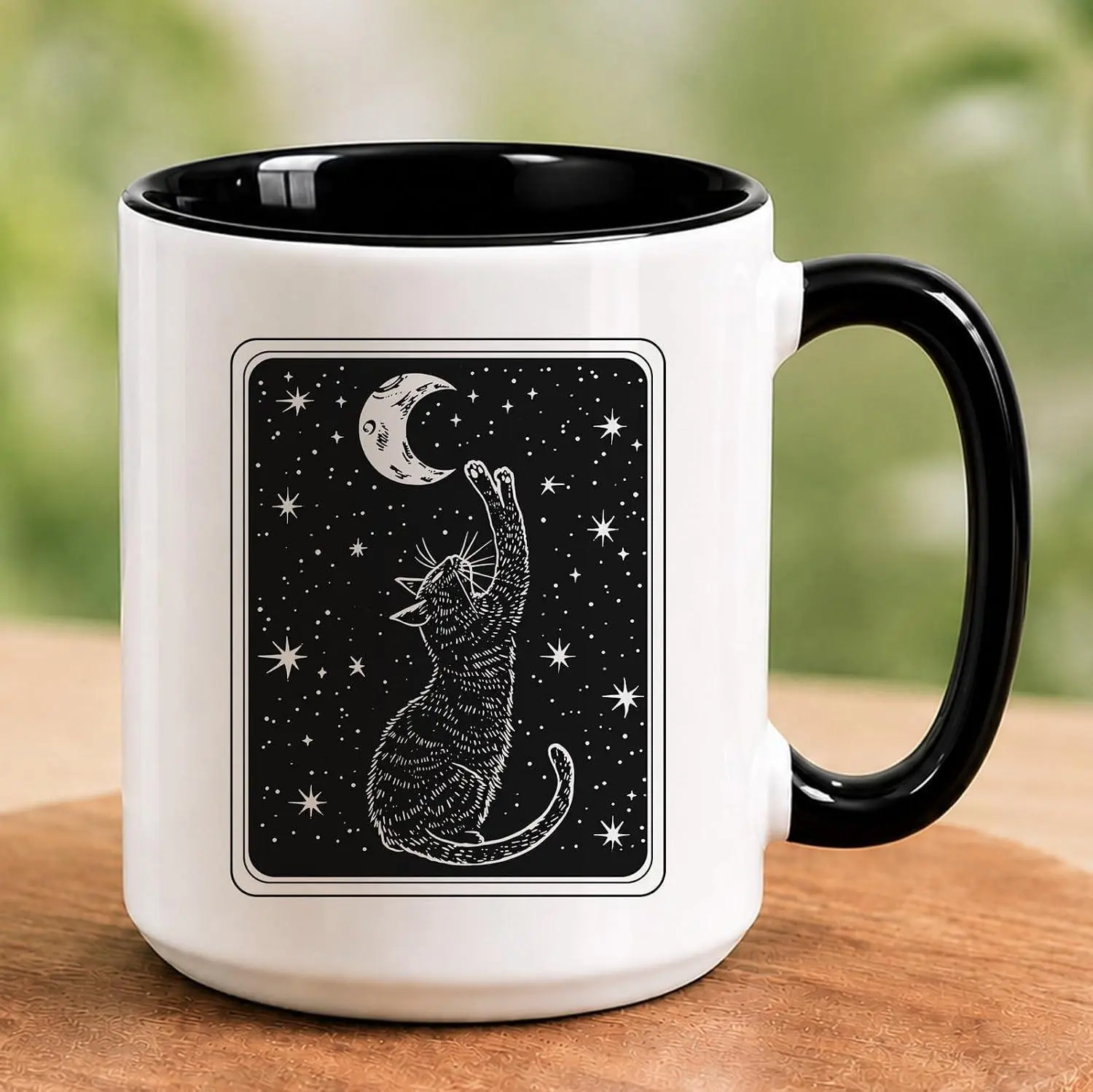 Black Cat Mug 15 Oz Ceramic Coffee Cup, Witchy Moon Gothic Mug Cute Cat Pet Themed Gift, Unique Coffee Mugs for Women, Halloween Coffee Cups Pretty Mugs for Home Kitchen Office