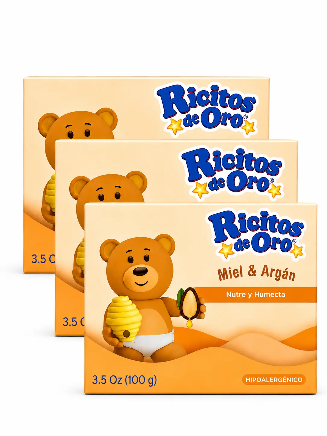 Jabon de Miel y Argan Paquete de 3 - Ricitos de Oro - Honey Bar Soap 3pack 3.5oz