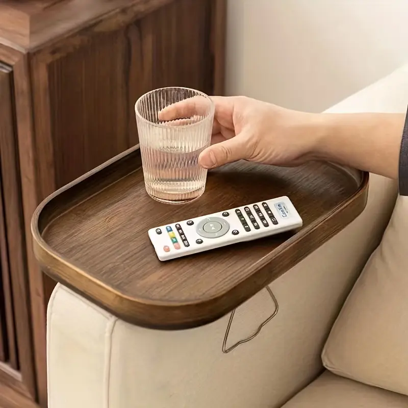 Bamboo Sofa Side Table Portable Folding Tray with Clamp Portable Couch Table for Drinks Snacks TV Remote Space Saving No Assembly Modern Home Decor Durable Hardwood Tray