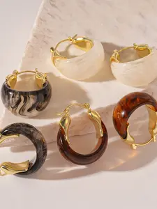 Resin Dye U-Shaped Basket Earrings, Pair of Unique Design Ear Cuffs, Fashionable Jewelry Accessory for Women & Girls