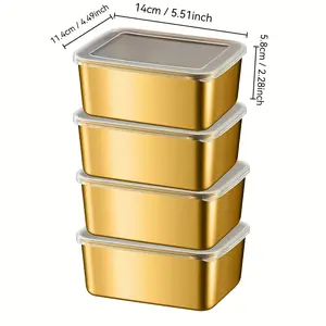 4 Pieces Stainless Steel Gold Food Storage Containers with Lids - Microwave & Dishwasher Safe, Freezer Safe Square Boxes for Snacks, Fruits, Meal Prep - Reusable 201 Stainless Steel Material, Home, School, Outdoor Use, Stainless Steel Kitchen Storage, Mod