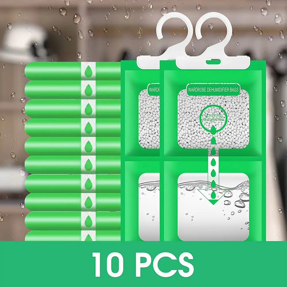 10pcs Hanging Closet Moisture Absorber Bags, 100g Odorless Wardrobe Dehumidifier Bags, Disposable Damp Remover, Prevents Mildew & Odor for Wardrobes, Bathrooms, Basements, Home Moisture Control Accessory