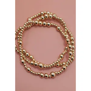 Women's Multi-Layer Gold Ball Chain Bracelet - Fashion Costume Jewelry with Beaded Detailing