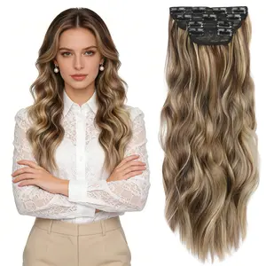 20inch 4Pcs Double Weft Clip in Hair Extensions Synthetic Hair Extension Long Wavy Thick Naturally Soft Hair Blends Well Hairpieces for Women Weddings Party Daily Use clip-in extension holiday use