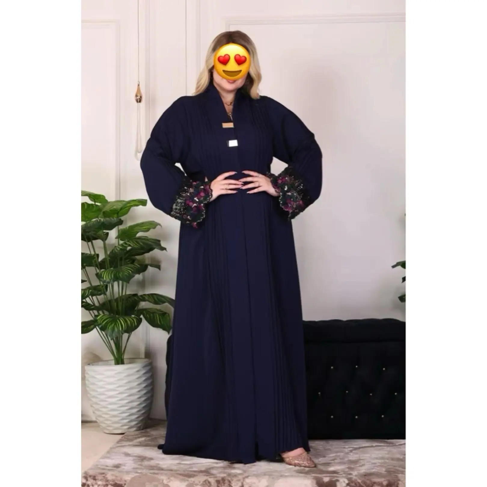 Embroidered Silk Abaya with scarf
