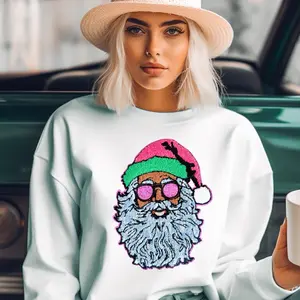 Cool Santa Chenille Patch 10.5” for Sweaters & Garments - Soft & Comfortable Transfer for Winter Apparel